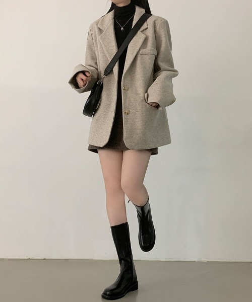 Aelina（エリナ）の「シンプルジャケット（チェスターコート・レディース・ブラック/ベージュ・FREE）」の15枚目の写真