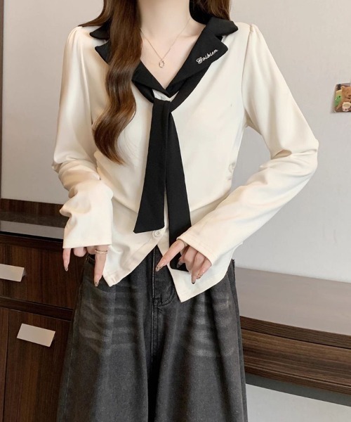 SallyLunn（サリーラン）の「バイカラーボータイトップス（その他トップス・レディース・ホワイト/スミクロ・MEDIUM/LARGE）」の11枚目の写真