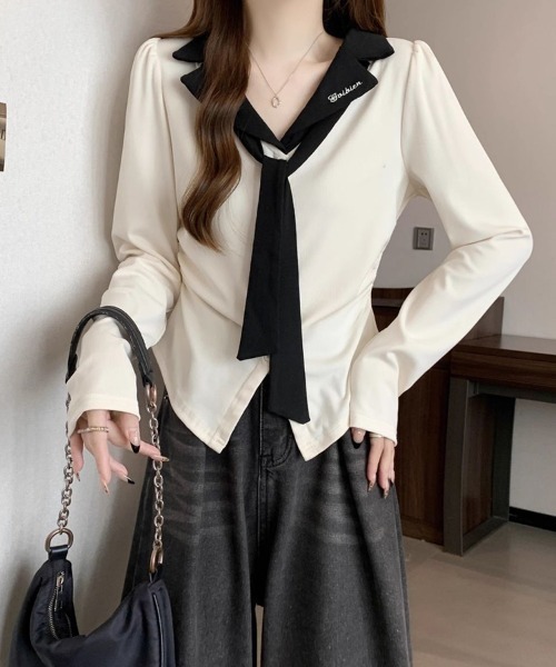 SallyLunn（サリーラン）の「バイカラーボータイトップス（その他トップス・レディース・ホワイト/スミクロ・MEDIUM/LARGE）」の9枚目の写真