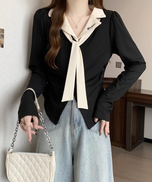 SallyLunn（サリーラン）の「バイカラーボータイトップス（その他トップス・レディース・ホワイト/スミクロ・MEDIUM/LARGE）」の5枚目の写真