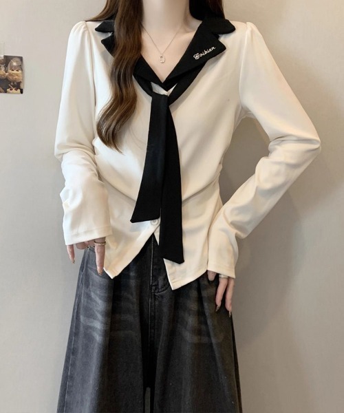SallyLunn（サリーラン）の「バイカラーボータイトップス（その他トップス・レディース・ホワイト/スミクロ・MEDIUM/LARGE）」の3枚目の写真