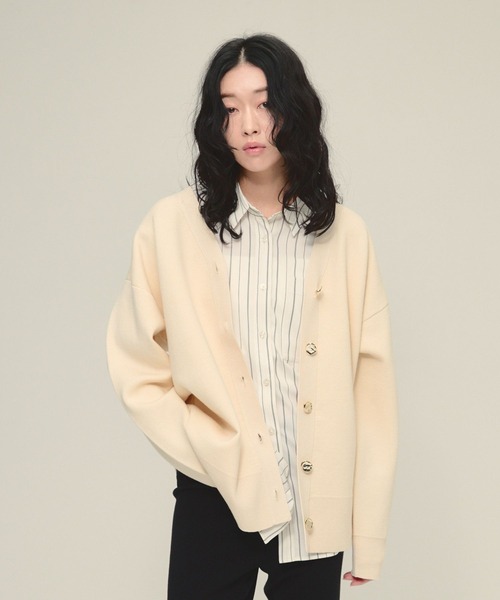 eL（エル）の「【eL】12G Vertical VCardigan/636828（カーディガン/ボレロ・レディース・ミント/ブラック/オフホワイト・FREE）」の2枚目の写真