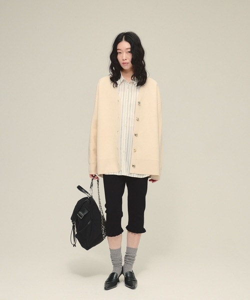 eL（エル）の「【eL】12G Vertical VCardigan/636828（カーディガン/ボレロ・レディース・ミント/ブラック/オフホワイト・FREE）」の4枚目の写真