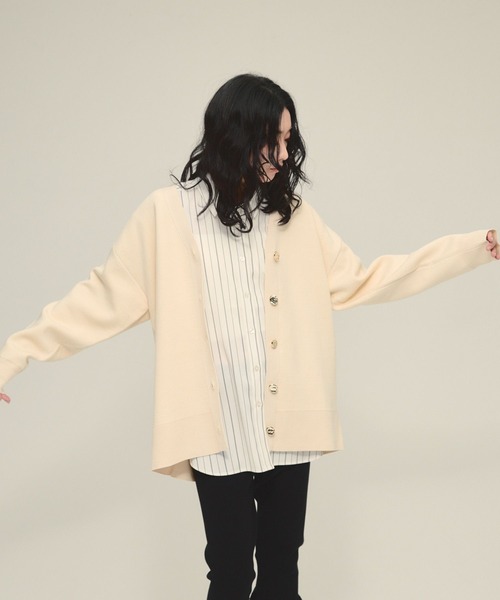 eL（エル）の「【eL】12G Vertical VCardigan/636828（カーディガン/ボレロ・レディース・ミント/ブラック/オフホワイト・FREE）」の7枚目の写真