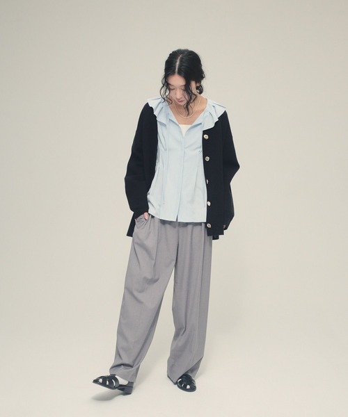 eL（エル）の「【eL】12G Vertical VCardigan/636828（カーディガン/ボレロ・レディース・ミント/ブラック/オフホワイト・FREE）」の8枚目の写真