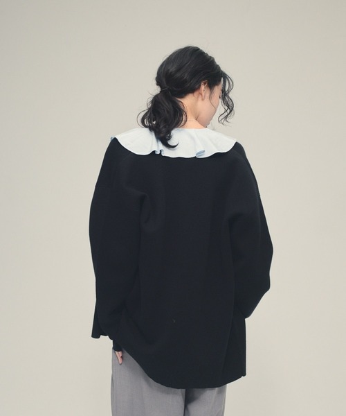 eL（エル）の「【eL】12G Vertical VCardigan/636828（カーディガン/ボレロ・レディース・ミント/ブラック/オフホワイト・FREE）」の12枚目の写真