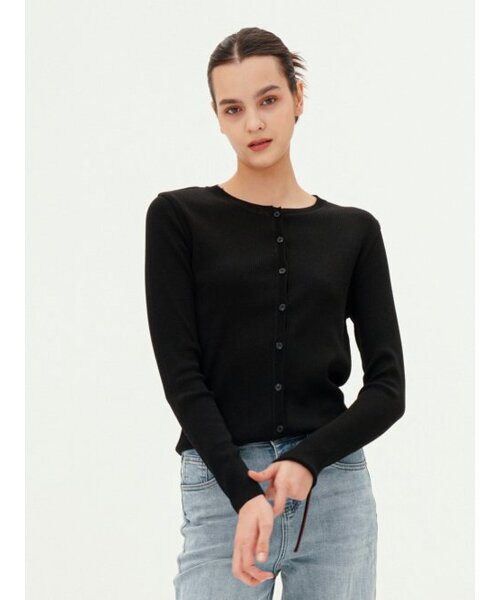 ACUD(アクド)の「Round Neck Ribbed Cardigan _Black(カーディガン/ボレロ・レディース・ブラック・FREE)」の2枚目の写真