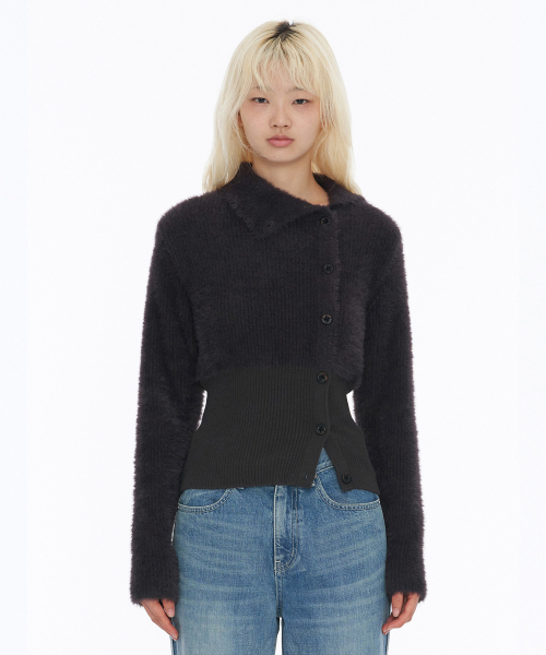 Shaggy Knit Cardigan Brown