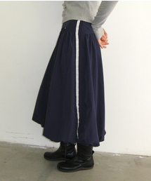 LACE TRIM SMOKED PUMPKIN MIDI SKIRT NAVY