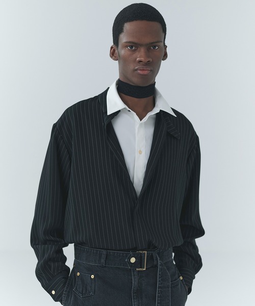 CULLNI（クルニ）の「Stripe Double Cloth Chin Tab Long Sleeve Shirt（シャツ/ブラウス・メンズ・ホワイト/ネイビー/ブラック・0/1/2）」の2枚目の写真