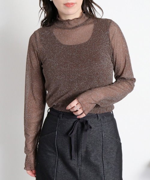 cepo(セポ)の「フリルハイネックシアーラメインナーカットソー(Tシャツ/カットソー・レディース・グレー/ベージュ/チャコール/ブラウン/ブラック・M)」の5枚目の写真