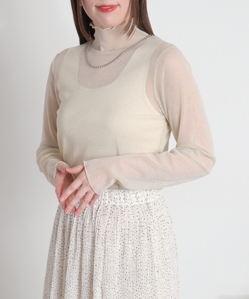 cepo(セポ)の「フリルハイネックシアーラメインナーカットソー(Tシャツ/カットソー・レディース・グレー/ベージュ/チャコール/ブラウン/ブラック・M)」の6枚目の写真