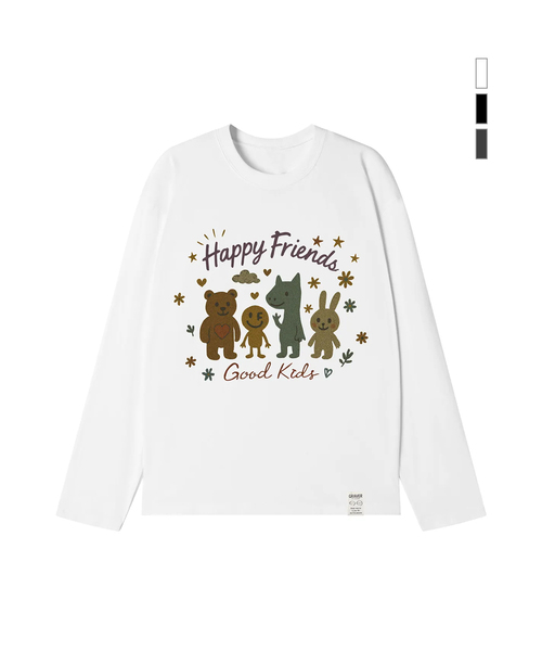 GRAVER（グレーバー）の「[UNISEX]HAPPY FRIENDSロングスリーブTシャツ_3color（Tシャツ/カットソー・レディース・ブラック/チャコール/ホワイト・LARGE/MEDIUM）」の2枚目の写真