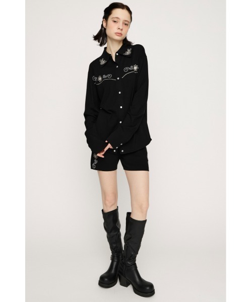 SLY(スライ)の「WESTERN STUDS KNIT SHIRT ウェスタンスタッズニットシャツ 春服(ニット/セーター・レディース・ブラック/ブラウン・FREE)」の3枚目の写真