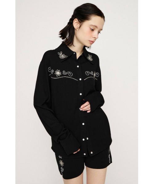 SLY(スライ)の「WESTERN STUDS KNIT SHIRT ウェスタンスタッズニットシャツ 春服(ニット/セーター・レディース・ブラック/ブラウン・FREE)」の4枚目の写真