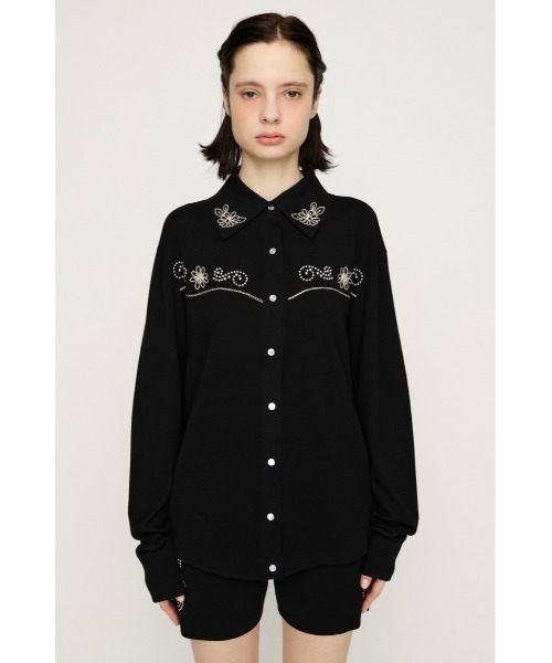 SLY(スライ)の「WESTERN STUDS KNIT SHIRT ウェスタンスタッズニットシャツ 春服(ニット/セーター・レディース・ブラック/ブラウン・FREE)」の5枚目の写真