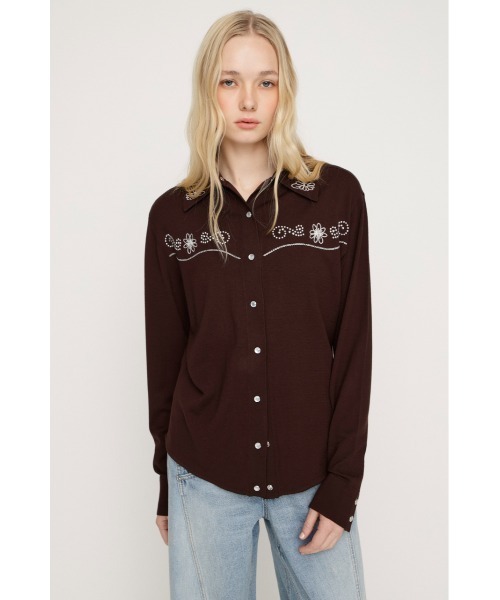 SLY(スライ)の「WESTERN STUDS KNIT SHIRT ウェスタンスタッズニットシャツ 春服(ニット/セーター・レディース・ブラック/ブラウン・FREE)」の6枚目の写真