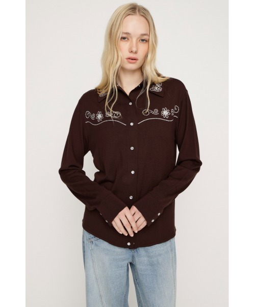 SLY(スライ)の「WESTERN STUDS KNIT SHIRT ウェスタンスタッズニットシャツ 春服(ニット/セーター・レディース・ブラック/ブラウン・FREE)」の8枚目の写真