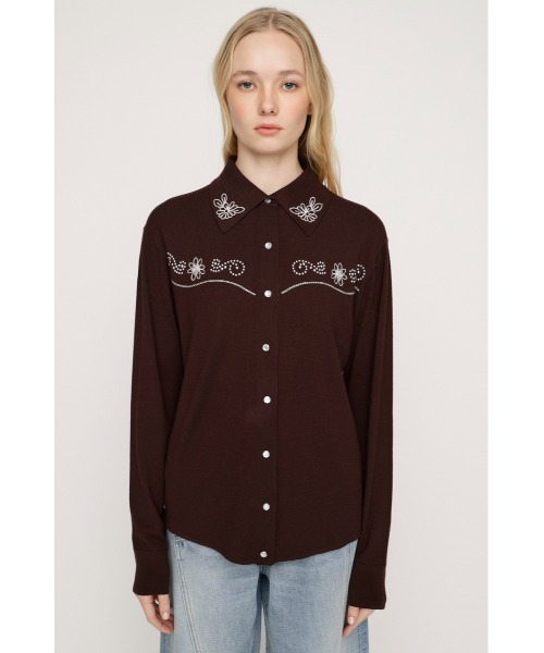 SLY(スライ)の「WESTERN STUDS KNIT SHIRT ウェスタンスタッズニットシャツ 春服(ニット/セーター・レディース・ブラック/ブラウン・FREE)」の9枚目の写真