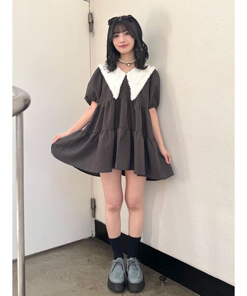 jouetie（ジュエティ）の「ビッグカラーフレアミニワンピース チェック柄（ワンピース・レディース・レッド/ブルー/グレー・MEDIUM）」の7枚目の写真