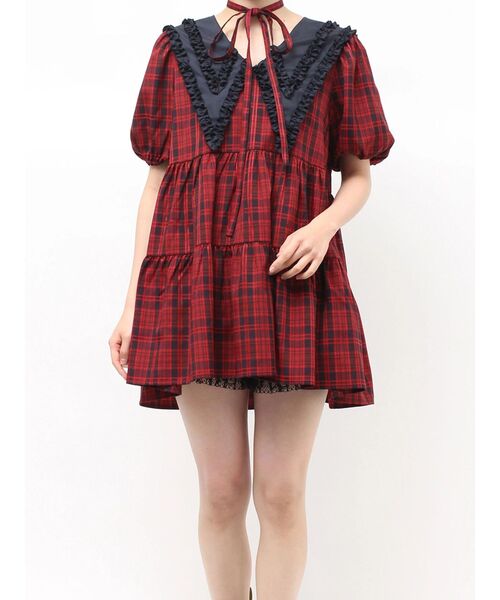 jouetie（ジュエティ）の「ビッグカラーフレアミニワンピース チェック柄（ワンピース・レディース・レッド/ブルー/グレー・MEDIUM）」の20枚目の写真