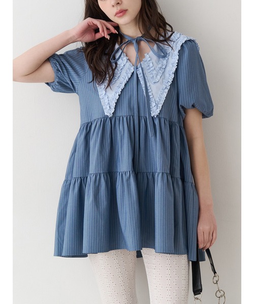 jouetie（ジュエティ）の「ビッグカラーフレアミニワンピース チェック柄（ワンピース・レディース・レッド/ブルー/グレー・MEDIUM）」の2枚目の写真