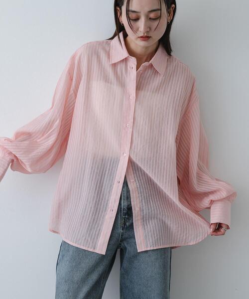 SENSE OF PLACE by URBAN RESEARCH（センスオブプレイスバイアーバンリサーチ）の「『接触冷感/速乾』シアーストライプアレンジシャツ（シャツ/ブラウス・レディース・ライトピンク/ライトブルー/ベージュ・ONE）」の3枚目の写真