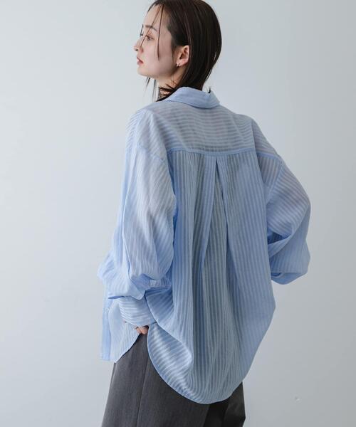 SENSE OF PLACE by URBAN RESEARCH（センスオブプレイスバイアーバンリサーチ）の「『接触冷感/速乾』シアーストライプアレンジシャツ（シャツ/ブラウス・レディース・ライトピンク/ライトブルー/ベージュ・ONE）」の5枚目の写真