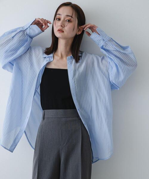SENSE OF PLACE by URBAN RESEARCH（センスオブプレイスバイアーバンリサーチ）の「『接触冷感/速乾』シアーストライプアレンジシャツ（シャツ/ブラウス・レディース・ライトピンク/ライトブルー/ベージュ・ONE）」の6枚目の写真