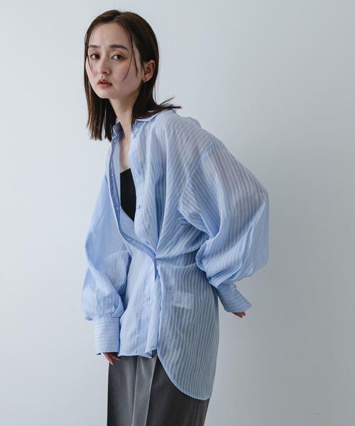 SENSE OF PLACE by URBAN RESEARCH（センスオブプレイスバイアーバンリサーチ）の「『接触冷感/速乾』シアーストライプアレンジシャツ（シャツ/ブラウス・レディース・ライトピンク/ライトブルー/ベージュ・ONE）」の7枚目の写真