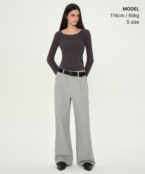 MUSINSA STANDARD WOMAN（ムシンサスタンダードウーマン）の「ウィメンズピグメントリブスリムスコップネック長袖Tシャツ[チャコールグレー]（Tシャツ/カットソー・レディース・その他・X-SMALL/SMALL/MEDIUM/LARGE）」の2枚目の写真