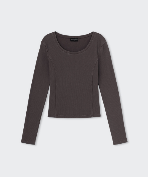 MUSINSA STANDARD WOMAN（ムシンサスタンダードウーマン）の「ウィメンズピグメントリブスリムスコップネック長袖Tシャツ[チャコールグレー]（Tシャツ/カットソー・レディース・その他・X-SMALL/SMALL/MEDIUM/LARGE）」の5枚目の写真