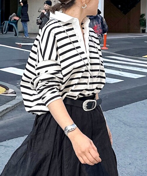 Rie Miller(リエミラー)の「ウォッシャブルBIGシルエットラガーシャツ(Tシャツ/カットソー・レディース・グリーン系その他3/ブラック系その他3/ホワイト系その他4・38)」の2枚目の写真