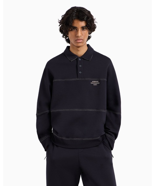 ARMANI EXCHANGE(アルマーニエクスチェンジ)の「【A|X アルマーニ エクスチェンジ】AXロゴ 長袖ポロシャツ(ポロシャツ・メンズ・ダークネイビー/レッド・MEDIUM/X-SMALL/X-LARGE/XX-LARGE/SMALL/LARGE)」の1枚目の写真