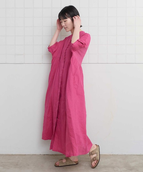 l'atelier du savon（アトリエドサボン）の「_麻のころころボタンOP（ワンピース・レディース・サックスブルー/ピンク/チャコールグレー・FREE）」の15枚目の写真