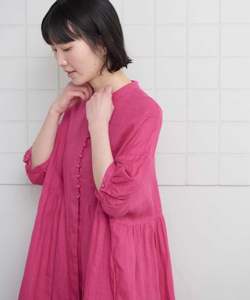 l'atelier du savon（アトリエドサボン）の「_麻のころころボタンOP（ワンピース・レディース・サックスブルー/ピンク/チャコールグレー・FREE）」の20枚目の写真
