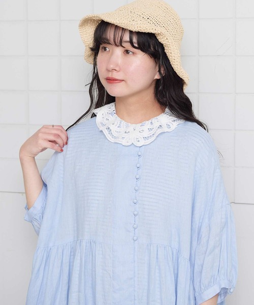 l'atelier du savon（アトリエドサボン）の「_麻のころころボタンOP（ワンピース・レディース・サックスブルー/ピンク/チャコールグレー・FREE）」の5枚目の写真