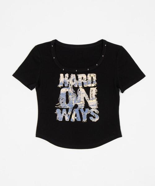 dispark（ディスパーク）の「DISPARK/【26年春夏新作】スタッズネックロゴクロップドT（Tシャツ/カットソー・レディース・ブラック/ホワイト・FREE）」の14枚目の写真