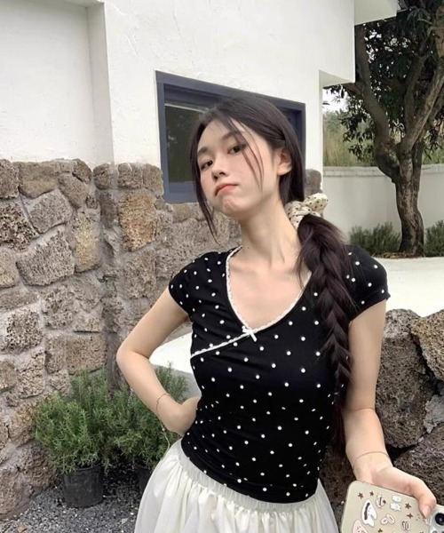 Ritzy(リッツィー)の「ドット柄リボン付き トップス(Tシャツ/カットソー・レディース・ブラック・M)」の12枚目の写真