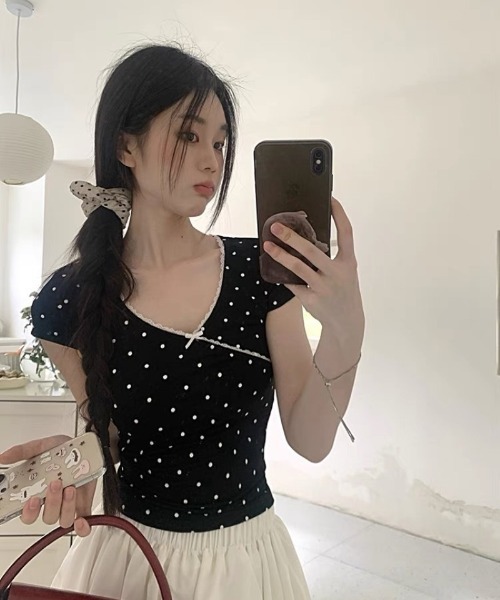 Ritzy(リッツィー)の「ドット柄リボン付き トップス(Tシャツ/カットソー・レディース・ブラック・M)」の17枚目の写真