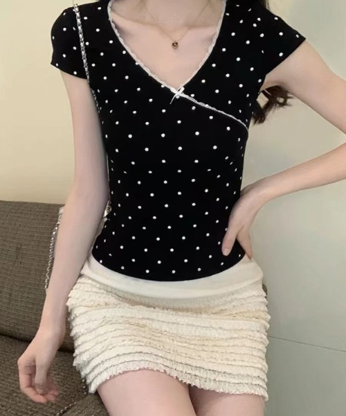 Ritzy(リッツィー)の「ドット柄リボン付き トップス(Tシャツ/カットソー・レディース・ブラック・M)」の18枚目の写真