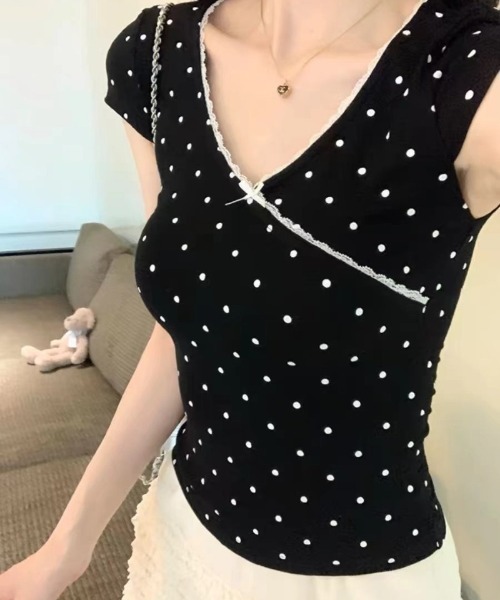Ritzy(リッツィー)の「ドット柄リボン付き トップス(Tシャツ/カットソー・レディース・ブラック・M)」の19枚目の写真