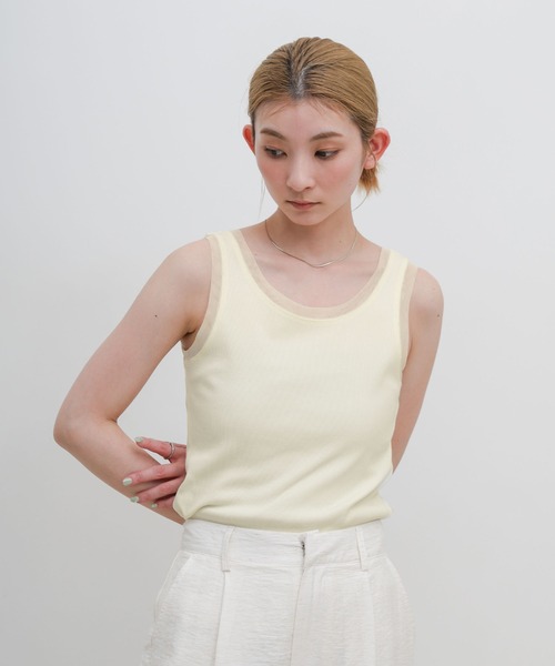 select MOCA(セレクトモカ)の「リブチュールドッキングタンクトップ(タンクトップ・レディース・ネイビー/チャコールグレー/アイボリー・FREE)」の3枚目の写真