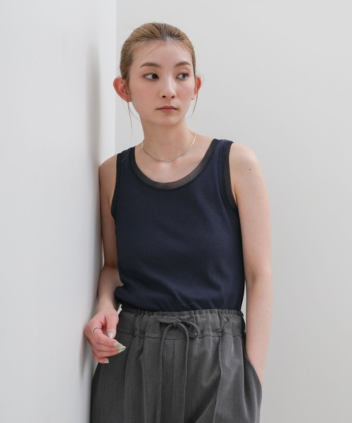 select MOCA(セレクトモカ)の「リブチュールドッキングタンクトップ(タンクトップ・レディース・ネイビー/チャコールグレー/アイボリー・FREE)」の1枚目の写真