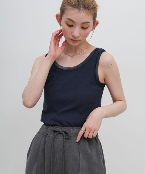 select MOCA(セレクトモカ)の「リブチュールドッキングタンクトップ(タンクトップ・レディース・ネイビー/チャコールグレー/アイボリー・FREE)」の7枚目の写真