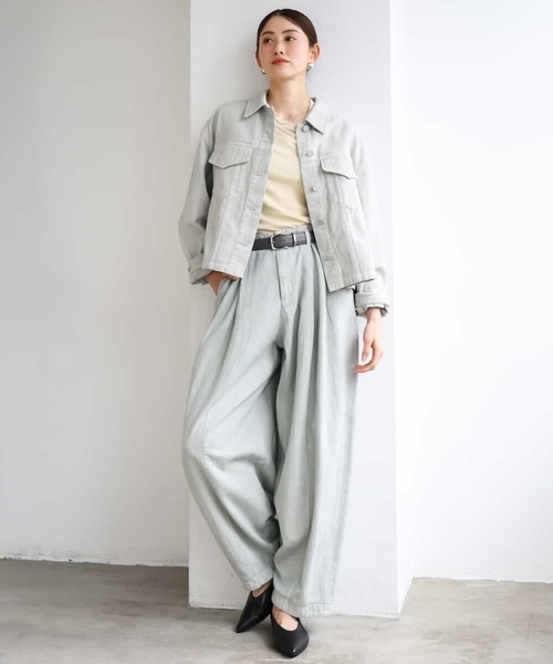 MICHEL KLEIN（ミッシェル・クラン）の「[セットアップ対応]デニムダブルポケットブルゾン（デニムジャケット・レディース・ライトグレー・38）」の18枚目の写真