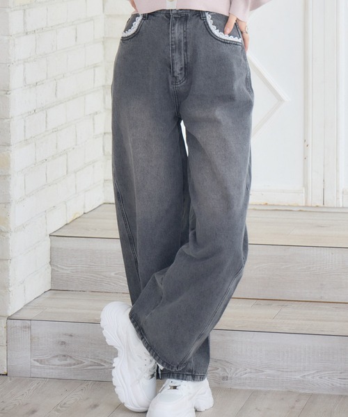 ems excite（エムズエキサイト）の「ウエストレースデニムPT（デニムパンツ・レディース・インディゴブルー/ブラック/ライトブルー・MEDIUM/SMALL）」の2枚目の写真