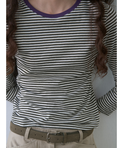 Kijun(キジュン)の「Stripe Mid Sleeve Tee Khaki(Tシャツ/カットソー・レディース・その他・MEDIUM/SMALL)」の4枚目の写真