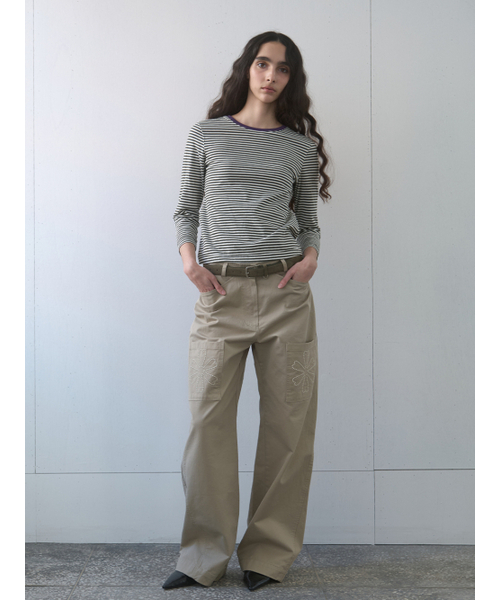 Kijun(キジュン)の「Stripe Mid Sleeve Tee Khaki(Tシャツ/カットソー・レディース・その他・MEDIUM/SMALL)」の6枚目の写真