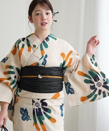 utatane | 手染め注染浴衣3点セット utatane×注染工房 先染めベージュ 山吹と緑ののびやかな菊(浴衣)